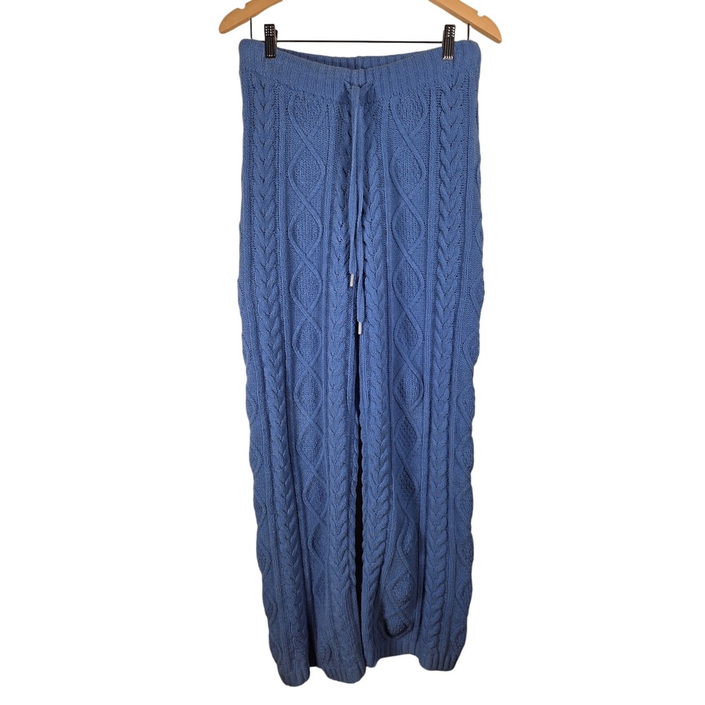 PJ Salvage Womens Blue Cable Knit Lounge Pants Wide Leg Drawstring Pajamas S
